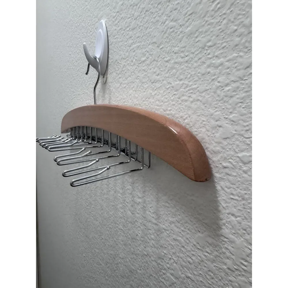 Wood and Steel Space Saving Hanger With Clips for Tank Tops, Ties, Belts